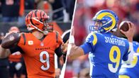 Cinncinati Bengalsin ja Los Angeles Ramsin pelinrakentajat Joe Burrow ja Matthew Stafford.