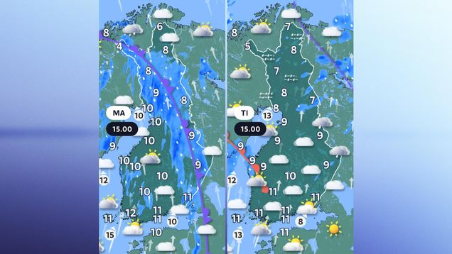 Weather maps for Monday and Tuesday.