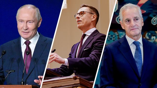 A collage of three men in suits talking to audiences.