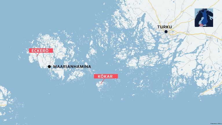 Kartassa Turun ja Ahvenanmaan saaristo, Kökar, Eckerö, Maarianhamina ja Turku.
