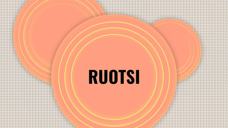 Ruotsin kielen ainesivu. Musta fontti korallinvärisellä taustalla.