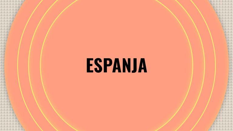Espanjan kielen ainesivu. Musta fontti korallinvärisellä taustalla.