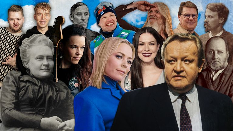 Kollaasikuvassa tunnettuja henkilöitä kuten Paula Vesala, Martti Ahtisaari, Minna Canth, Erja Lyytinen, Jenni Vartiainen ja Iivo Niskanen. 