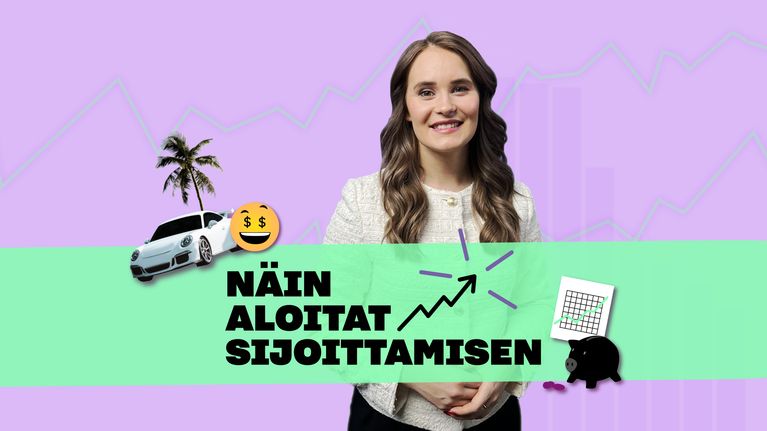 Maria Nurminen hymyilee ja päällä teksti Näin aloitat sijoittamisen.
