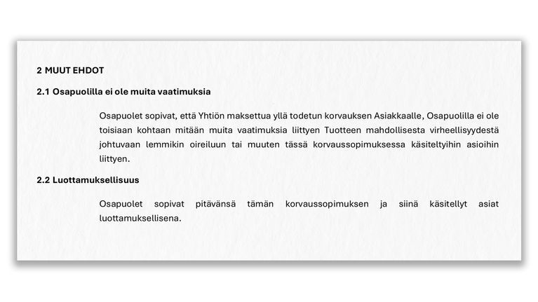 Revinnäisiä Prima Pet Premiumin asiakkailleen lähettämistä korvaussopimuksista.