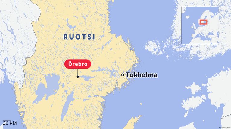 Kartta, Örebro Ruotsissa.