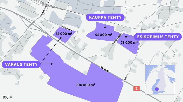 Karttagrafiikka Kokemäen datakeskuksen sijoittumisesta.