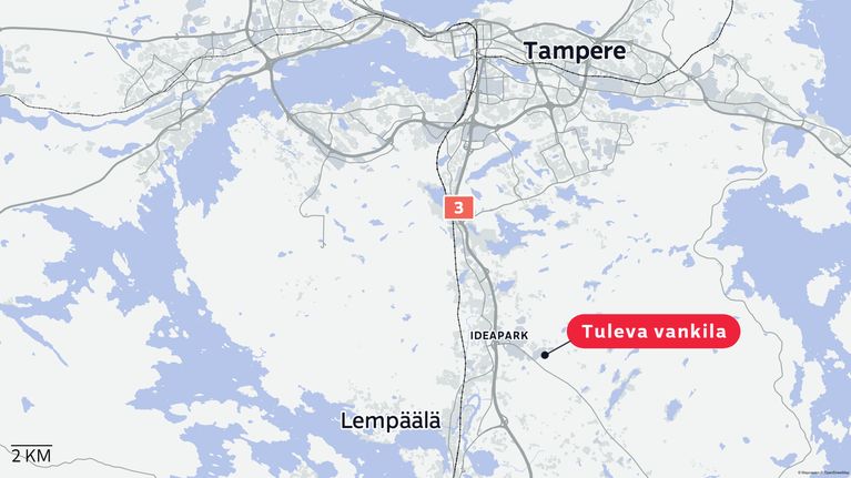 Tulevan vankilan paikka kartalla.