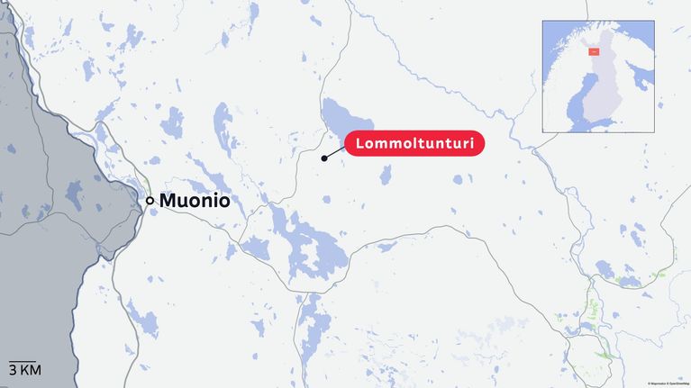 Kartta Muonion alueesta, jossa näkyy punaisella boksilla merkitty Lommoltunturi.