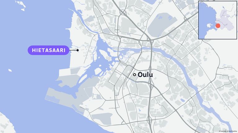 Hietasaaren alue merkittynä kartalle.