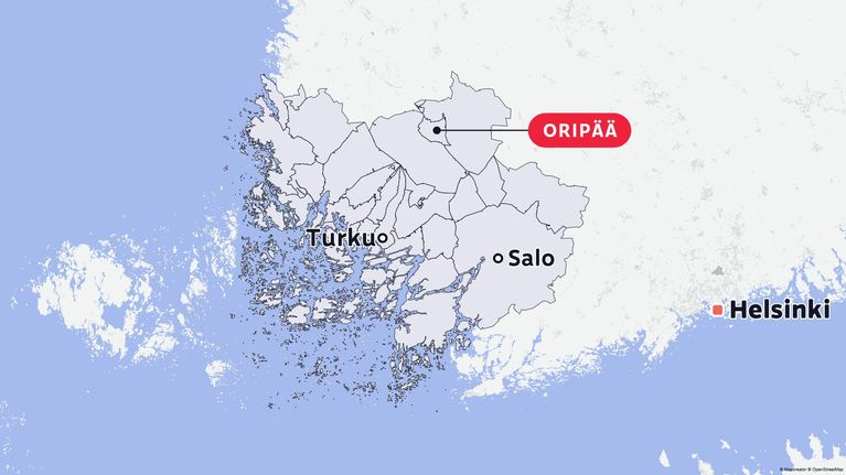 Varsinais-Suomen kuntakartta johon merkattu Oripää