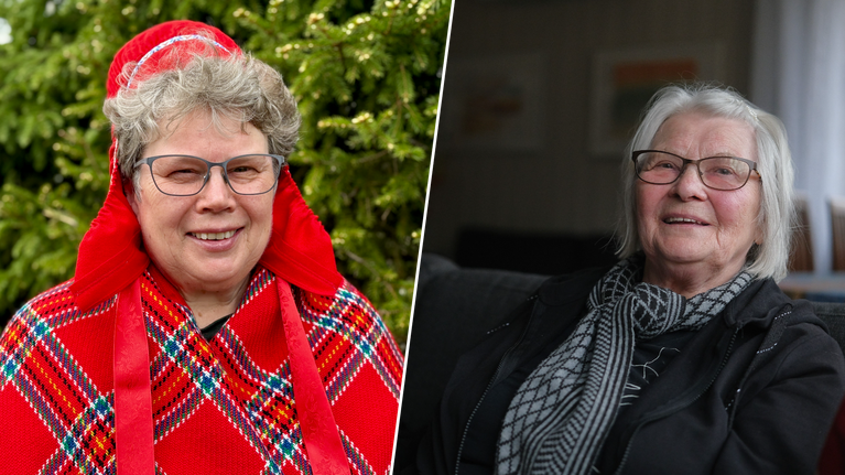 Maire Saijets Inarista ja Maarit K. Länsman Utsjoelta. Kuvakollaasi. 