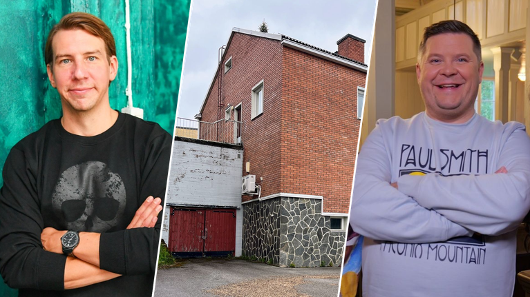 Kuvakollaasi Aku Hirviniemestä, Katajatalon kiinteistöstä ja Janne Katajasta.