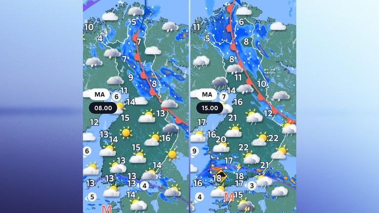 Maanantain sääkartat 15.6.2026. 