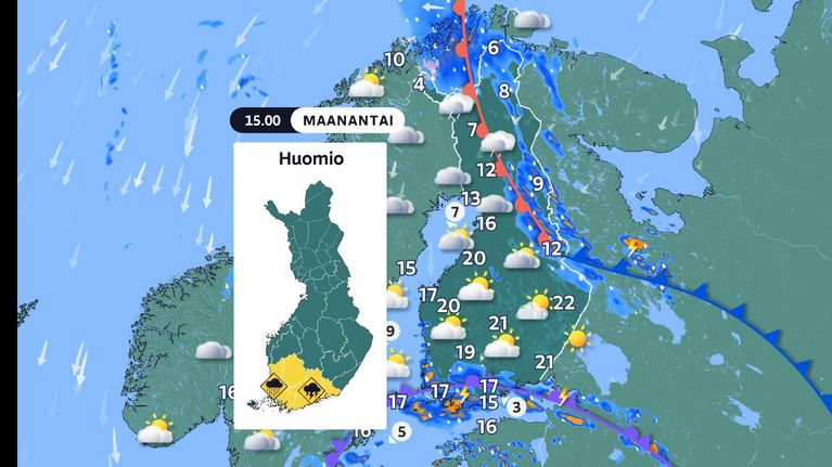 Maanantain sääkartta.