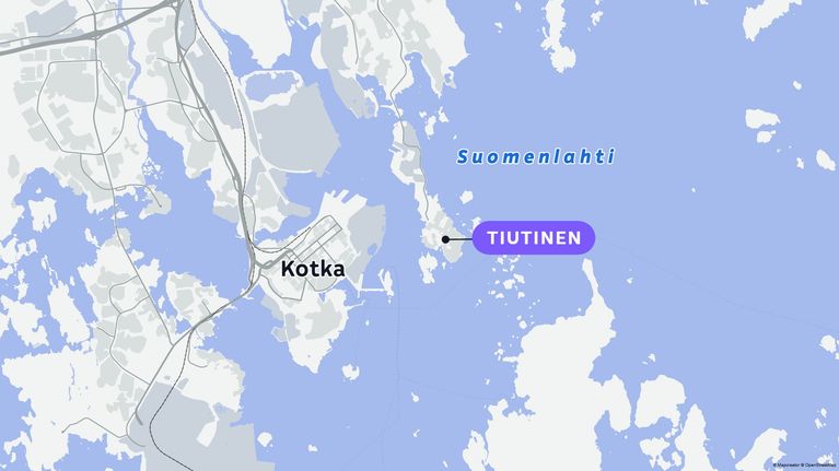 Map of the Kotka area, with Tiutinen marked in blue.
