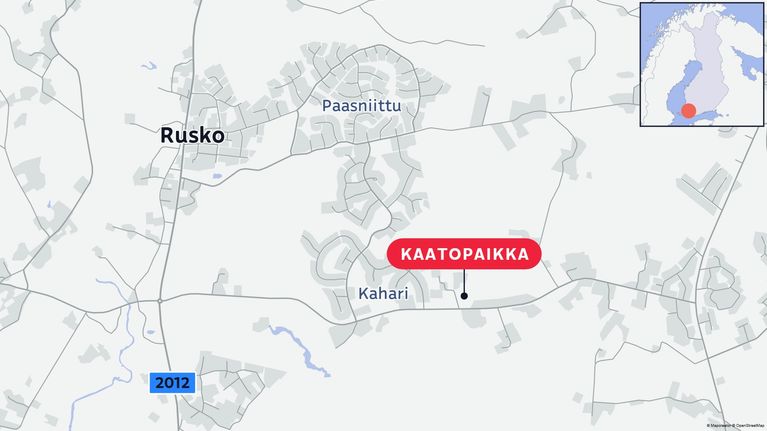 Kartta kaatopaikan sijainnista. Se on Ruskon keskustan kaakkoispuolella Kaharissa.