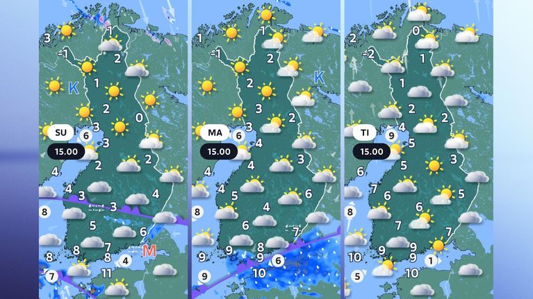 Viikonvaihteen sääkartat.