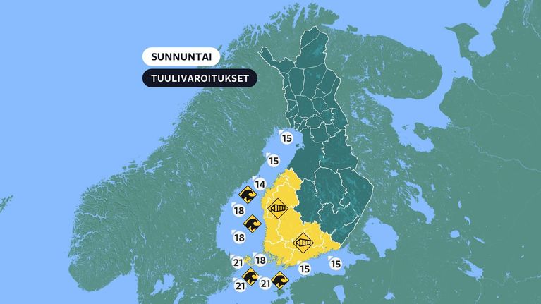 Varoituksia sunnuntaille 25.10.2025. 