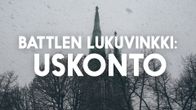Battlen lukuvinkki: uskonto, taustakuvana Johanneksenkirkko