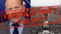 Kuva Donald Trumpin virkaanastujaisista ja leima "Vaihtoehtoiset faktat?"