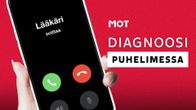 MOT: Diagnoosi puhelimessa -ohjelman kansikuva. Kuvassa puhelin, jossa teksti: lääkäri soittaa.