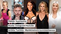 Kuvassa Auri Kanannen, Aki Manninen, Sara Sieppi, Sabina Särkkä ja Sonja Aiello ovat saaneet huomatuksen Instagram mainoksistaan artiklan 7 markkinoinnin tunnistettavuus perusteella. 