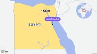 Egyptin kartta, jossa ovat merkittyinä pääkaupunki Kairo ja Hurghada.