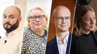 ett kollage av porträtt på fyra finlandssvenska mediechefer.