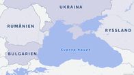 Svarta havet omringat av Rumänien, Bulgarien, Ukraina och Ryssland.