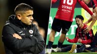 Collage på Tiago Santos som tittar mot en firande Shunta Uchiyama.