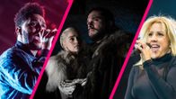 Laulaja The Weeknd, Game of Thrones -sarjan hahmot Daenerys Targaryen ja Jon Snow ja laulaja Ellie Goulding kollaasikuvassa