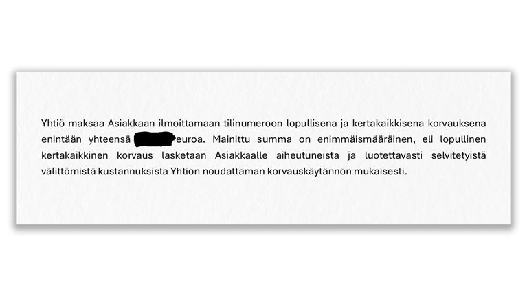Revinnäisiä Prima Pet Premiumin asiakkailleen lähettämistä korvaussopimuksista.
