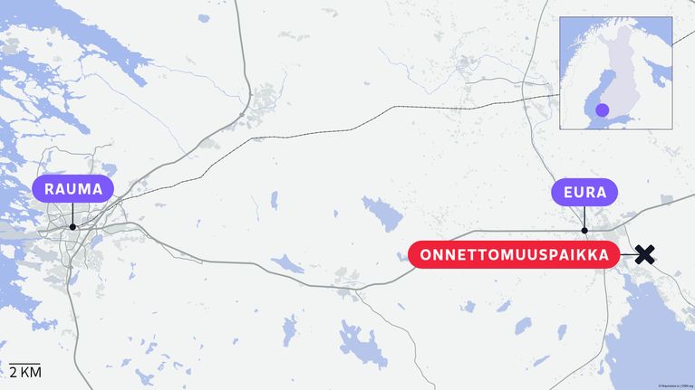 Karttakuva Euran lentokentän sijainnista.
