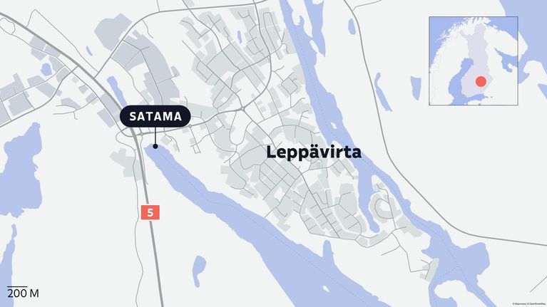 Kartta, johon on merkitty sataman paikka Leppävirralla. 