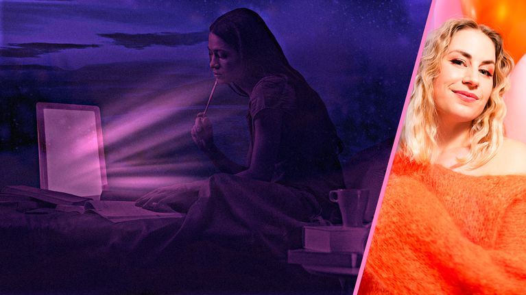 Kirkasvalolamppu ja toimittaja Emma Karasjoki.