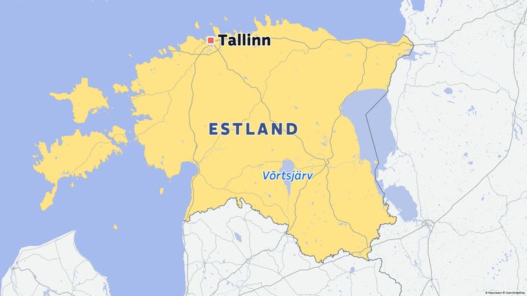 En karta som visar att Võrtsjärv ligger i södra Estland.