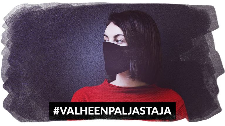 Kuvituskuva maskia pitävästä naisesta