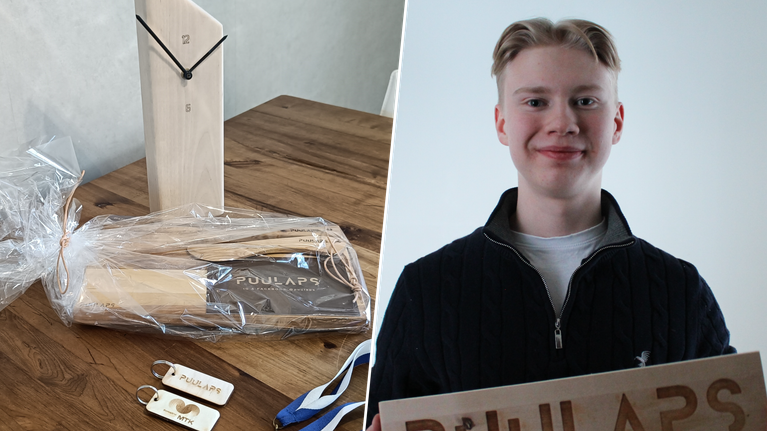 16-vuotias Markus Kainulainen valmistaa erilaisia puukäsitöitä, joita hän myy 4H-yrityksessään.