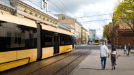 Havainnekuva Turun raitiotiesuunnitelmista. Raitiotie kulkee Eerikinkatua pitkin. 