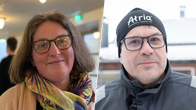 Ett fotokollage av två personer, till vänster en man utomhus i mörk arbetsjacka och och till höger en kvinna som står inomhus i skolmiljö.