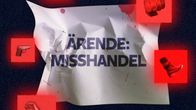 stiliserad papperslapp med en blodskvätt med texten "ÄRENDE: MISSHANDEL"