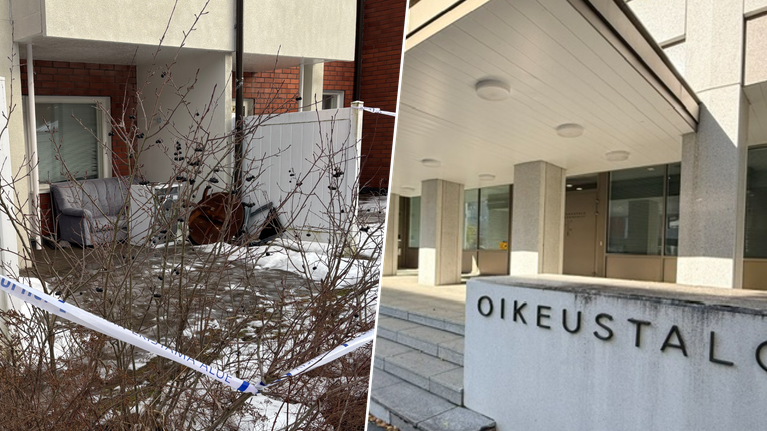 Kuvakollaasissa kerrostalopiha (vasemmalla) ja Etelä-Pohjanmaan käräjäoikeuden talo Seinäjoella. 