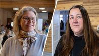 Kuvakollaasi kahdesta naisesta vanhassa hirsirakennuksessa.