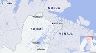 Kartta näyttää Utsjoen, Näätämön, Inarin ja Ivalon sijainnit.