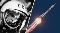 Jakokuvassa neuvostoliittolainen kosmonautti Juri Gagarin ja venäläinen Sojuz-raketti.