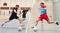 Tornion Palloveikkojen ja FC Kemin pelaajat juoksevat pallojen kanssa. Viipalekuva jossa kaksi eri kuvaa liitetty toisiinsa.