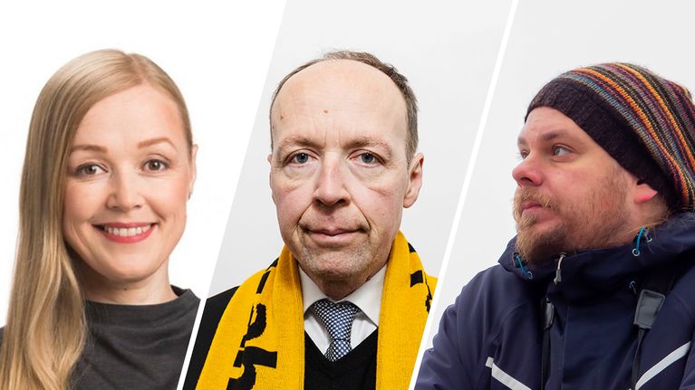 Photo shows Aino Tuominen, Jussi Halla-aho and Iikka Kivi.