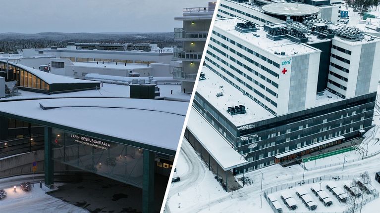 Kuvakollaasi Lapin keskussairaalasta ja Oulun yliopistollisesta sairaalasta.