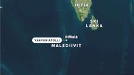 Satelliittikuvakartalle merkitty Vaavun atolli.